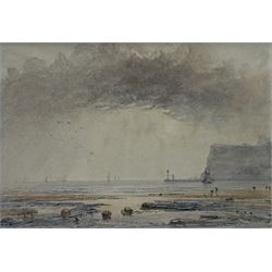 George Weatherill (British 1810-1890): Whitby Piers from Upgang Beach, watercolour unsigned 9.5cm x 13.5cm
