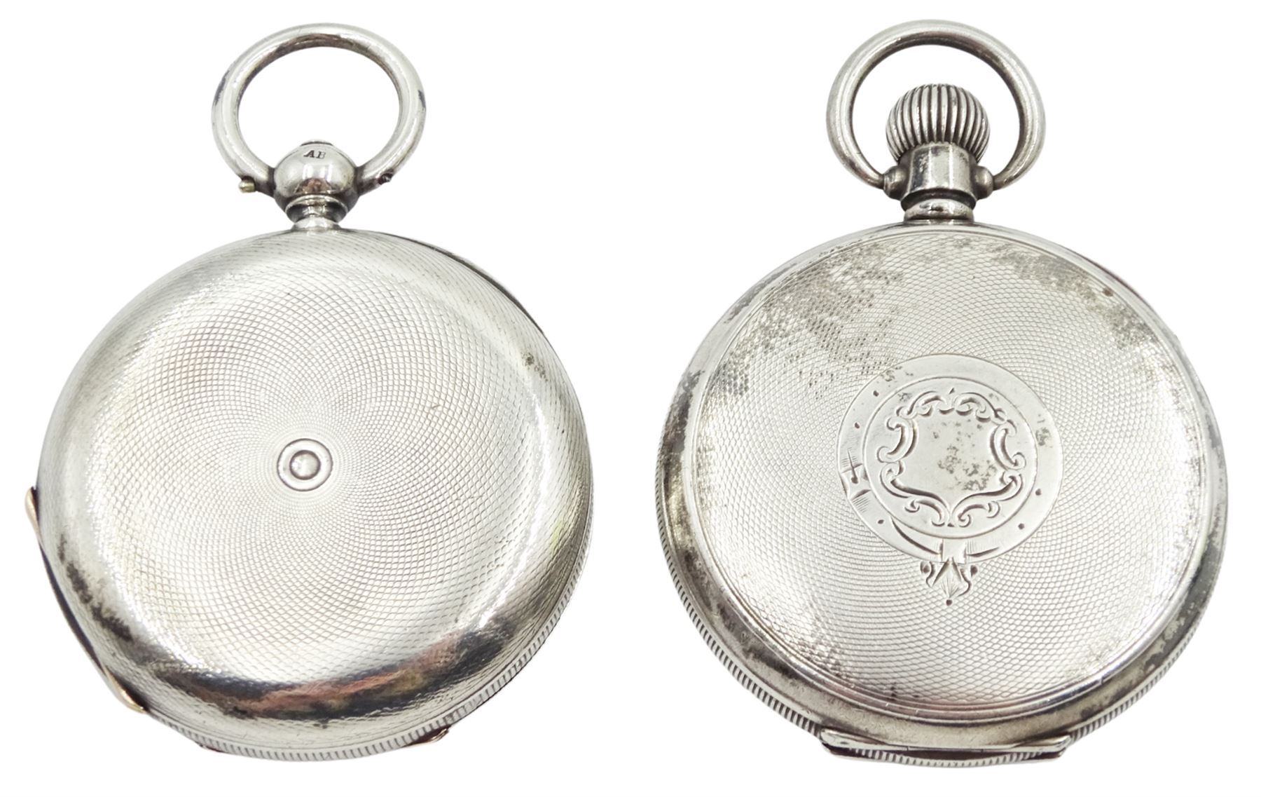 Victorian silver full hunter key wound lever pocket watch, the movement engraved 'Gold Medals & Grand Diploma of Honour', case by Arthur Baume & Co, London 1885 and a Waltham Equity silver open face keyless lever pocket watch, No. 22404511, case by Dennison Watch Case Co, Birmingham 1920 