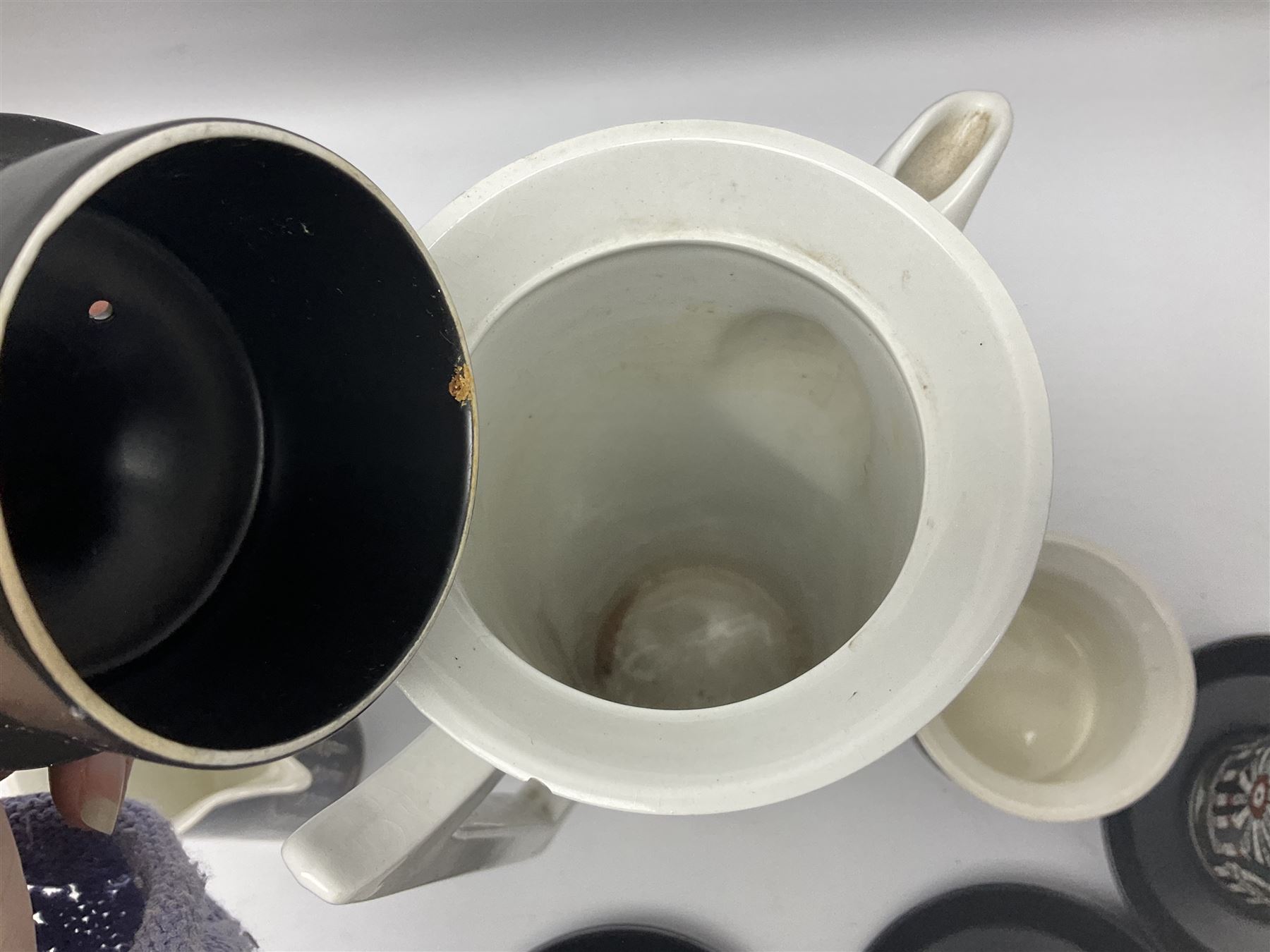 Susan Williams Ellis for Portmeirion 'Magic City' part coffee service, comprising five cups, six saucers, sugar bowl, milk jug and coffee pot
