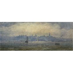 English School (Early 20th century): Boats off a City Skyline, watercolour unsigned 20cm x 51cm