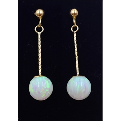 Pair of 9ct gold opal pendant earrings, stamped 375