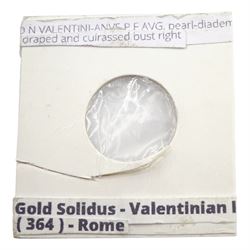 Roman gold Solidus coin of Valentinian I (AD 364-367)