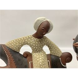 Leonard Stockley; two studio pottery figures modelled as a king and queen upon horses, both signed beneath,  H25cm
