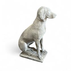 Large Cast Stone Hunting Dog on rectangular plinth,