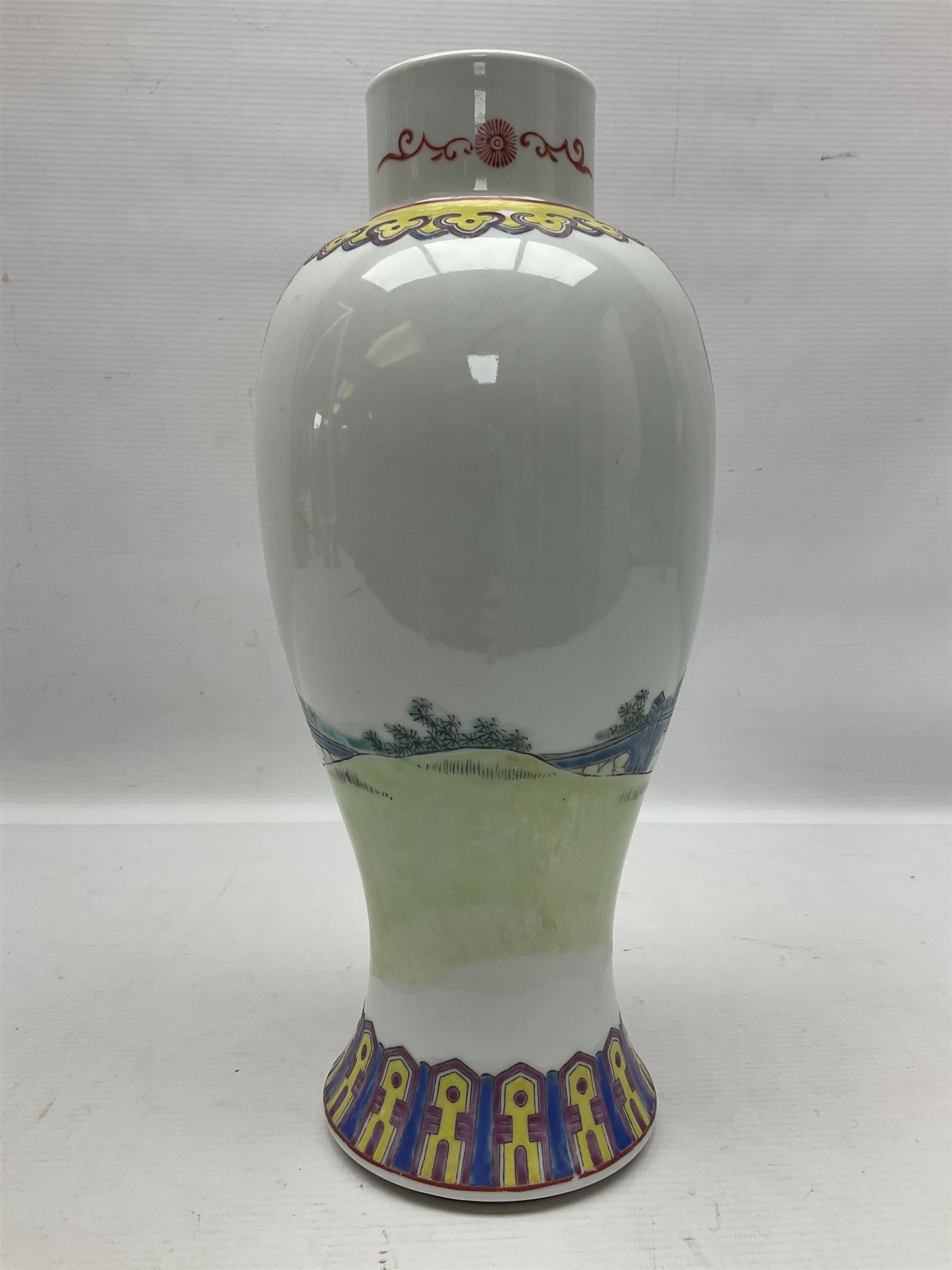 Chinese Famille Rose vase of slender baluster form, decorated with figures, H31cm  