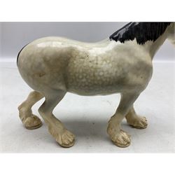 Group of three Beswick Shire horses, comprising CH. Burnham Beauty mare in matte finish, dapple grey horse and bay horse, all with stamped marks beneath