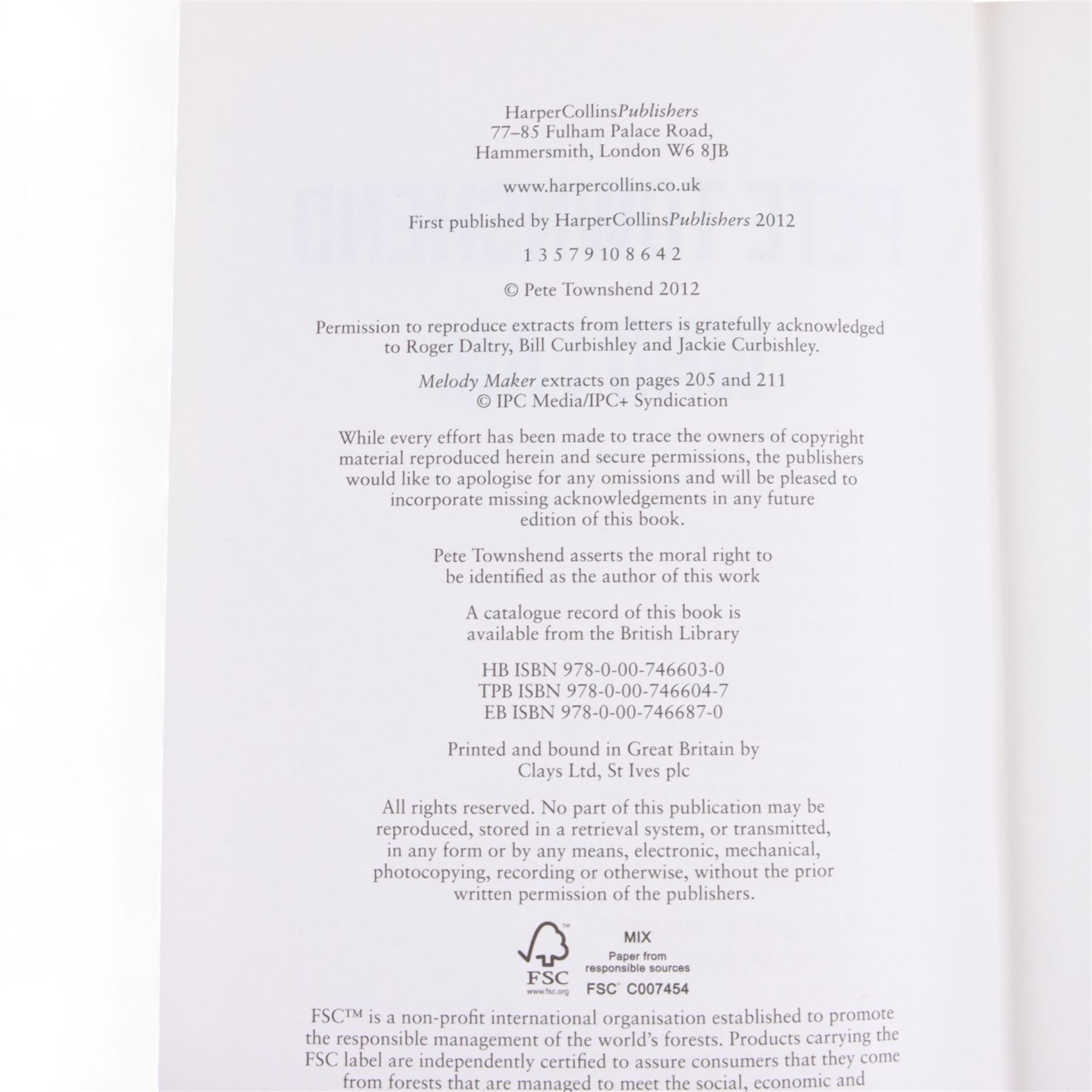 The WHO's Pete Townshend signed framed photograph, together with a  first edition of his autobiography 'Who I Am', frame H33cm