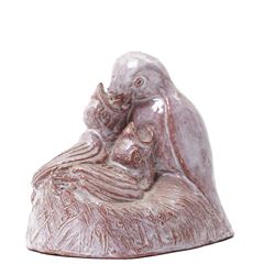 Hein Derichsweiler (German 1897-1972): Mother Feeding Babies, glazed terracotta group sign...