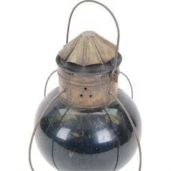 Early 20th century ship's blue glass onion lantern, H36cm