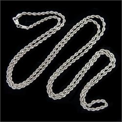 9ct white gold rope twist chain necklace, hallmarked 