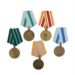 WWII Soviet Russia five medals, comprising Defence of the Polar Regions (Var.1), Victory o...