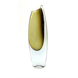 Gunnar Nylund for Strombergshyttan, 'Shark Tooth' glass vase, cased yellow ochre, signed and numbered B845, H26.5cm 