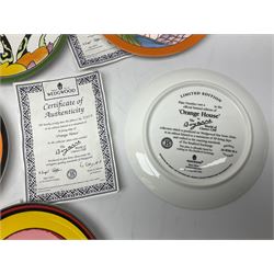 Thirteen Clarice Cliff Wedgwood limited edition plates, including Orange Roof Cottage, Summerhouse, Honolulu, Farmhouse etc, D20cm 