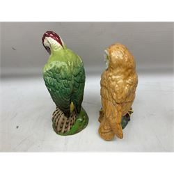 Six Beswick bird figures comprising large barn owl no.1046, small barn owl no.2026, woodpecker no.1218, pheasant no. 1226b and two small pheasants no.767a, tallest H22cm  