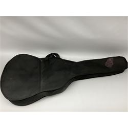 C. Giant acoustic guitar with mahogany back and ribs, bears label with no.4005-650-2, L104cm; in soft carrying case