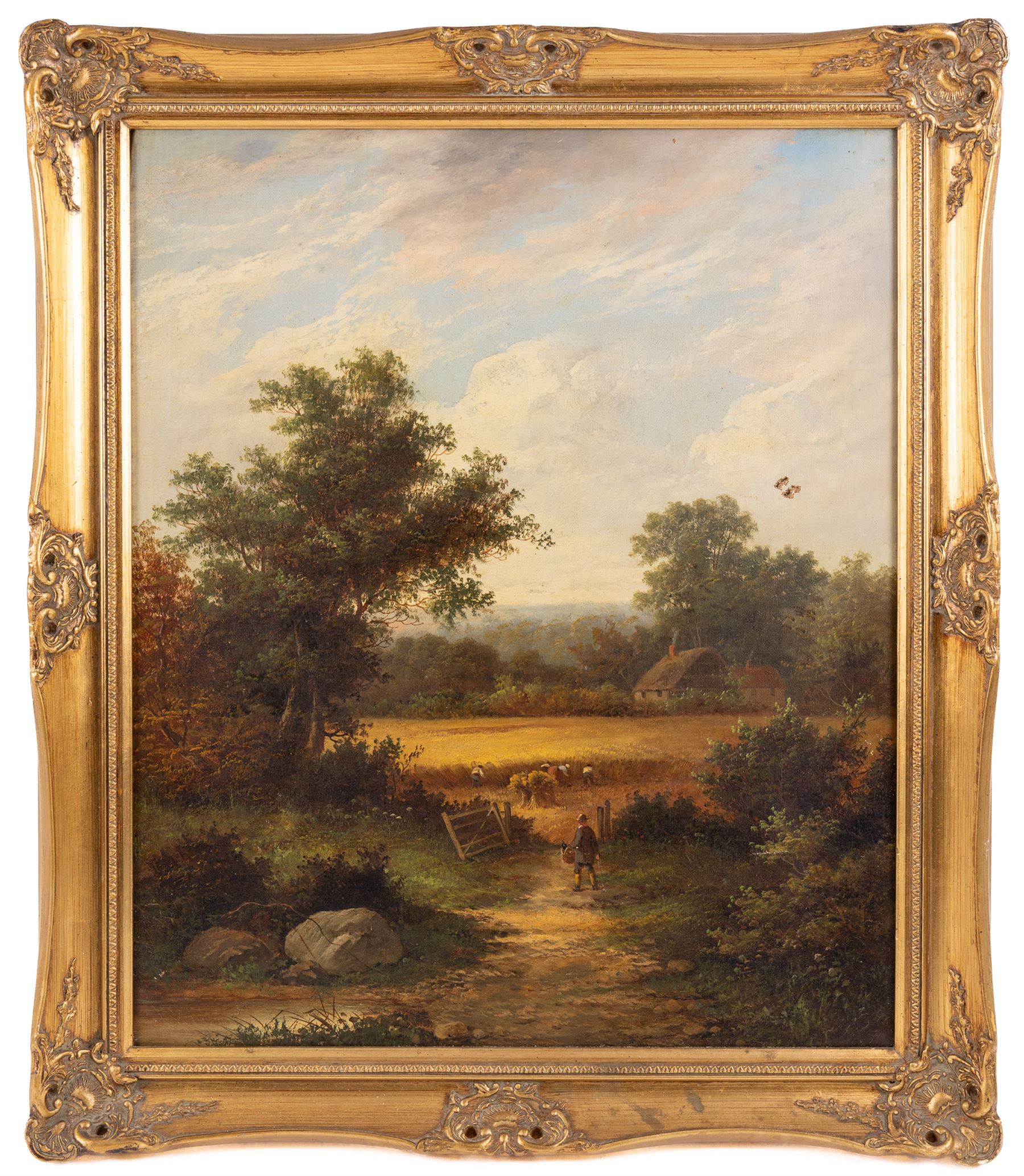 William Lara (British fl.c.1840-1860): Harvest Landscape, oil on canvas unsigned 60cm x 50cm 