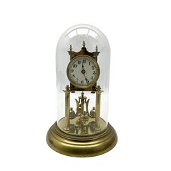 Continental- early-20th century torsion clock under a glass dome, movement raised on two p...