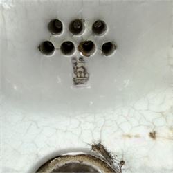 19th century porcelain Belfast sink, raised on two fluted ceramic end supports