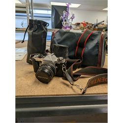 Pentax ME Super camera body, with a SMC Pentax-M 1:1.7 50mm lens and a Vivitar 28-200mm 1.3.5-5.3 Macro Focusing Zoom lens, in carry case