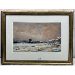 George Sparkes (Yorkshire Contemporary): 'St Oswald's Church Filey', oil on board signed and dated 2009, titled on presentation card 28cm x 46cm