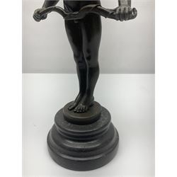 After Moreau, bronzed figure modeled as an angel holding a bow, with foundry mark upon socle base, H30cm