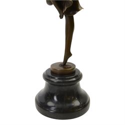 After Dimetri H Chiparus; Art Deco style bronze, modelled as a dancing flapper girl, upon black marble socle base, overall H40cm