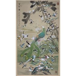 Chinese School (20th century): Birds on Branches, scroll painting 110cm x 62cm