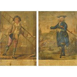 Robert Dighton (British 1752-1814): 'The Lamplighter' and 'The Greenwich Prisoner', pair late 18th century caricature engravings with hand-colouring and poems by  Charles Dibdin pub. Carington Bowles c.1790, 35cm x 24cm (2)
