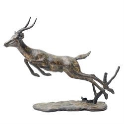 Bronze figure of a leaping impala, W20cm 