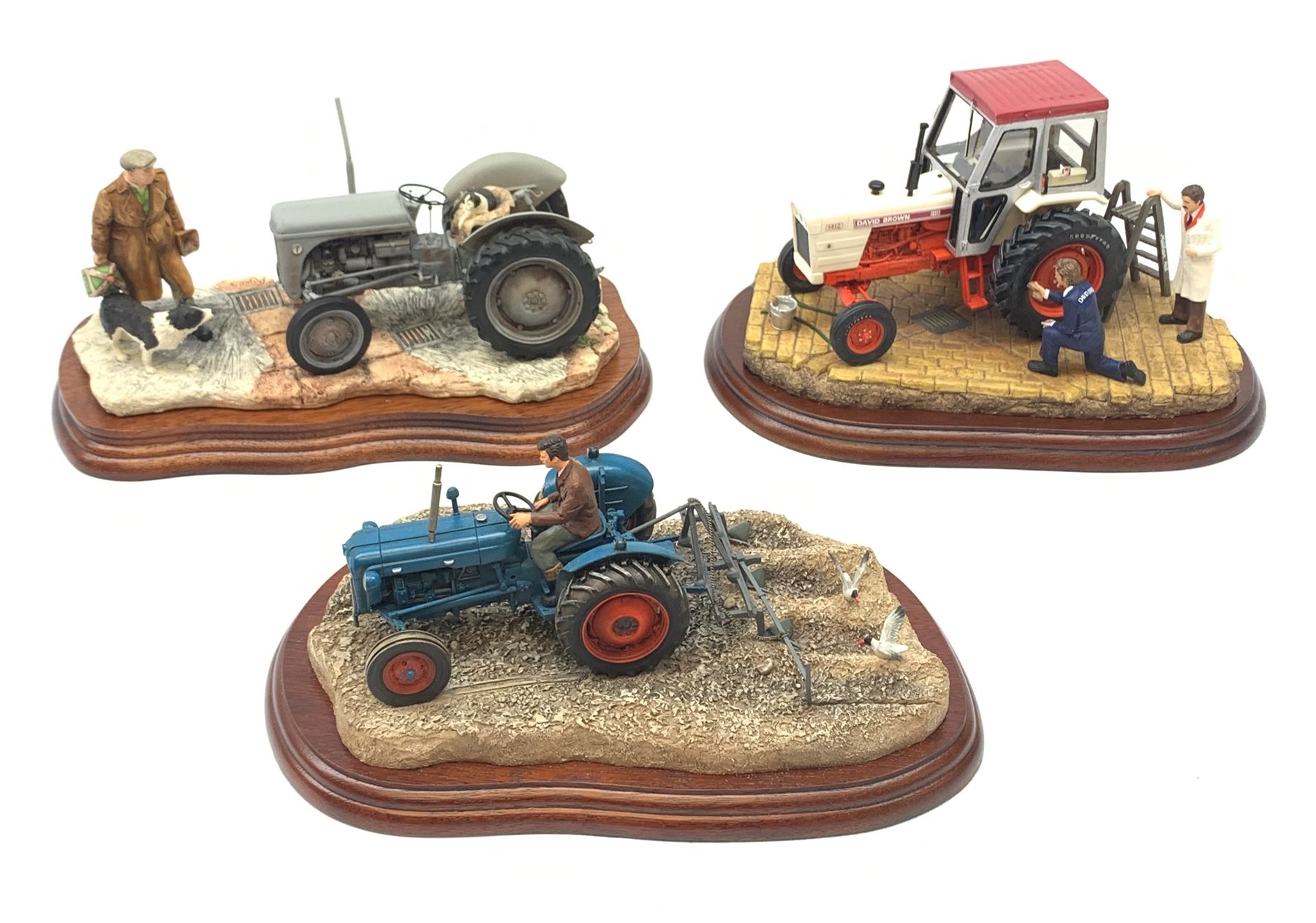 Three Border Fine Arts figure groups, comprising of Getting Ready for Smithfield A2143 on wooden base with certificate and box, Ridging Up A2141 on wooden base, An Early Start JH91B on wooden base. 