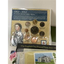 Great British and World coins, including six five pound coins relating to the London 2012 Olympic games, pre decimal coins, pre euro coinage etc and a small number of stamps