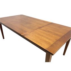 Grange Furniture cherry wood dining table, and eight chairs with rush seats