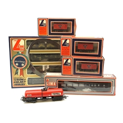Lima HO/00 - Golden Series Leopold Military Train Set with 0-8-0 locomotive and dummy, passenger coach, gun car and two wagons, all with camouflage livery, boxed; passenger coach and three wagons, all boxed; and unboxed petrol tanker wagon