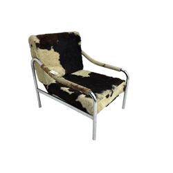 Tim Bates for Pieff - 1970s 'Beta' armchair, chrome frame with leather seat pad, the loose cushions and arms upholstered in tricolour cow hide