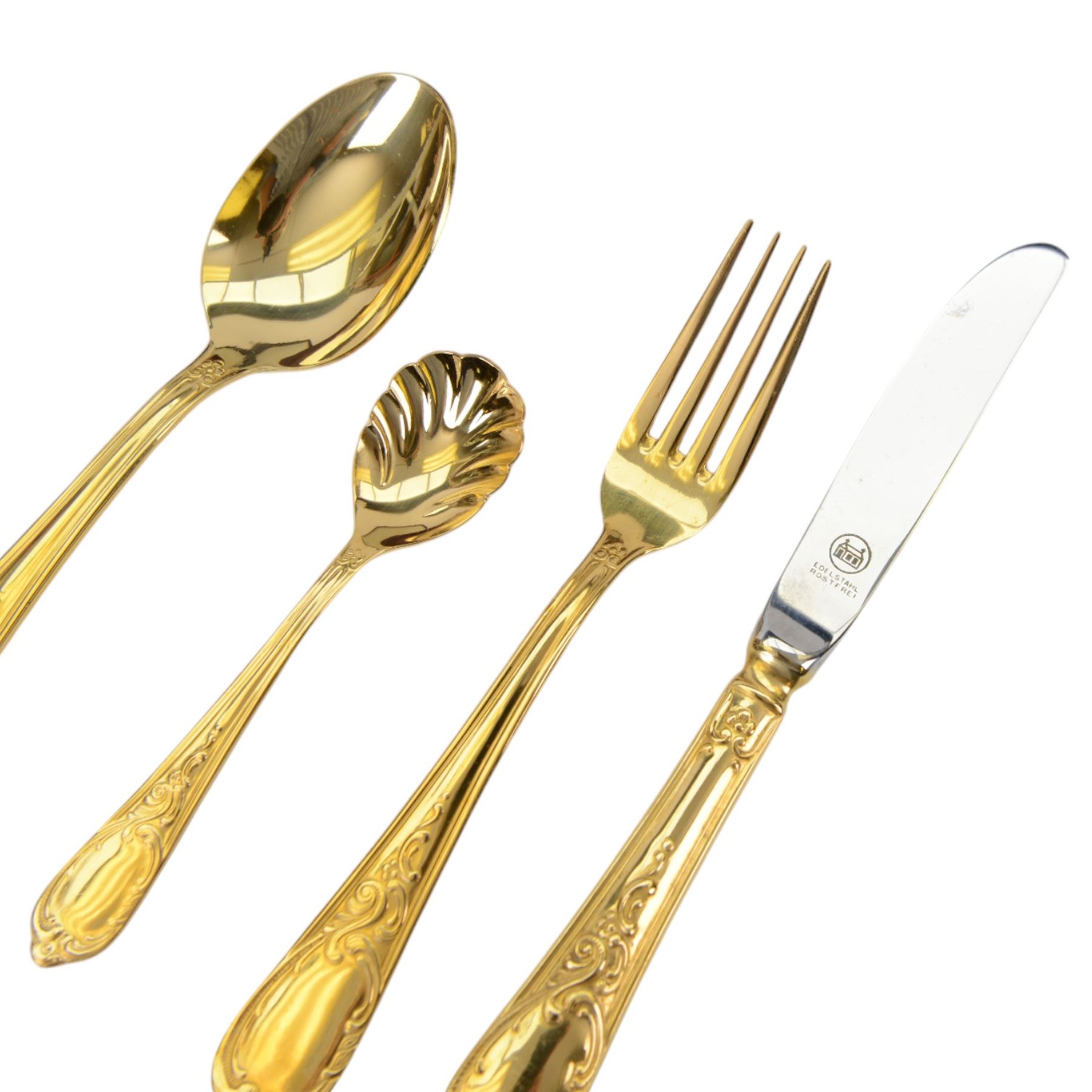 Chromstahl canteen of gilt cutlery for twelve 