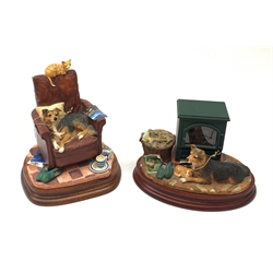 Two Border Fine Arts figurines, comprising of Warm Fires B1032 on wooden base with certificate, Caught Napping B0972 with certificate and box. 
