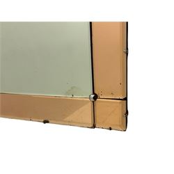 Late 20th century 'Coca Cola' style mirror (64cm x 89cm), and a 20th century frameless mirror (44cm x 67cm)