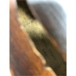 Late 19th century German violin for completion with 36cm one-piece maple back and ribs and spruce top, bears label Copie De Albani Palermo 1633, 59cm overall together with three books on violin construction, restoration and varnishing  