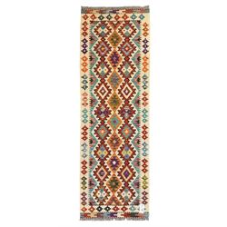Chobi Kelim runner, multi-coloured geometric design, 194x66cm