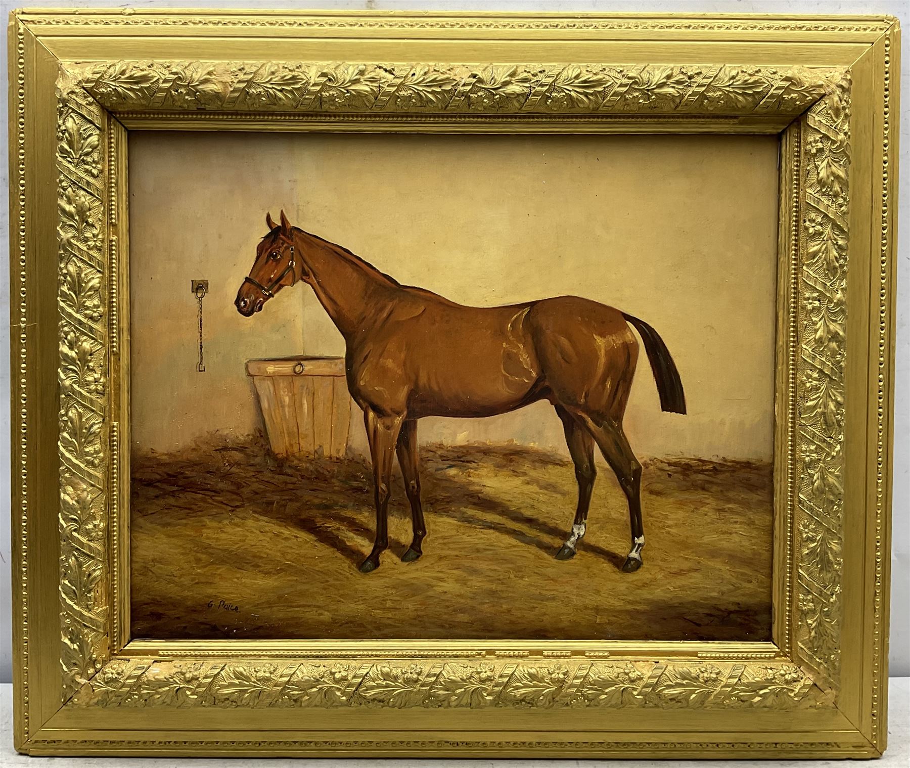 George Paice (British 1854–1925): Portrait of a Hunter in Stable Setting, oil on board signed 39cm x 49cm