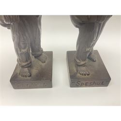 Pair of cast iron Qualcast advertising figures of news boys marked 'Speshul',  H18cm