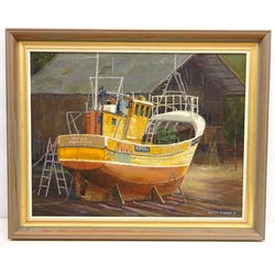  'Repairs- Whitby Shipyard, oil on board signed and dated '74 by Neville R Grey (British 20th century), titled verso 41.5cm x 54.5cm  