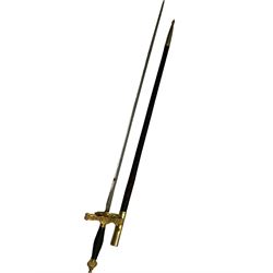 Ceremonial sword, the 75cm blade marked Toledo, Spain, gilt handle with black wire-bound grip  with leather scabbard with gilt tip, L94cm 