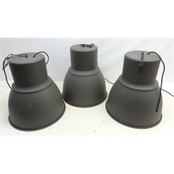  Set of three industrial style shades in grey matt finish, H42cm (3)  
