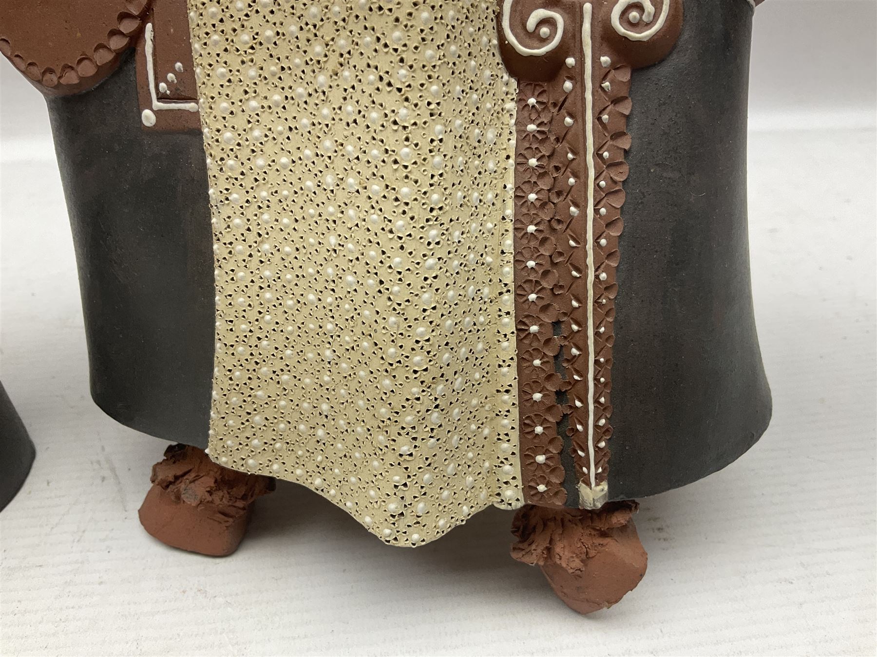 Leonard Stockley; two studio pottery figures modelled as a king and queen upon horses, both signed beneath,  H25cm