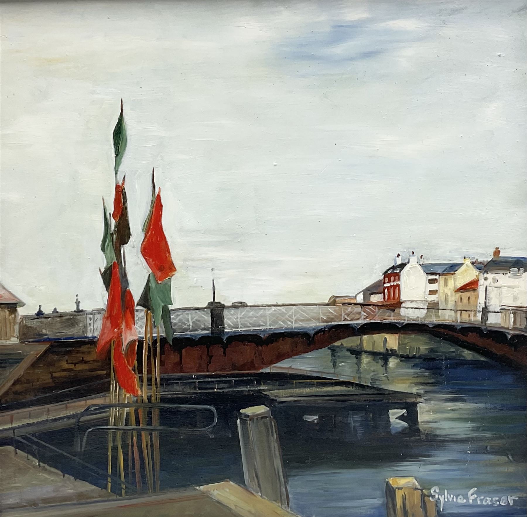 Sylvia Fraser (British contemporary): 'Whitby', oil on board signed, titled and dated 2006 verso 44cm x 45cm