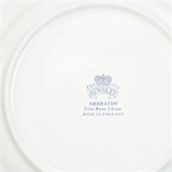 Aynsley Sheraton pattern dinner service comprising eight dinner plates, eight dessert plates, seven soup bowls, eight side plates and oval meat plate (32)