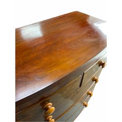 Victorian mahogany bow front chest, fitted with two short and three long drawers