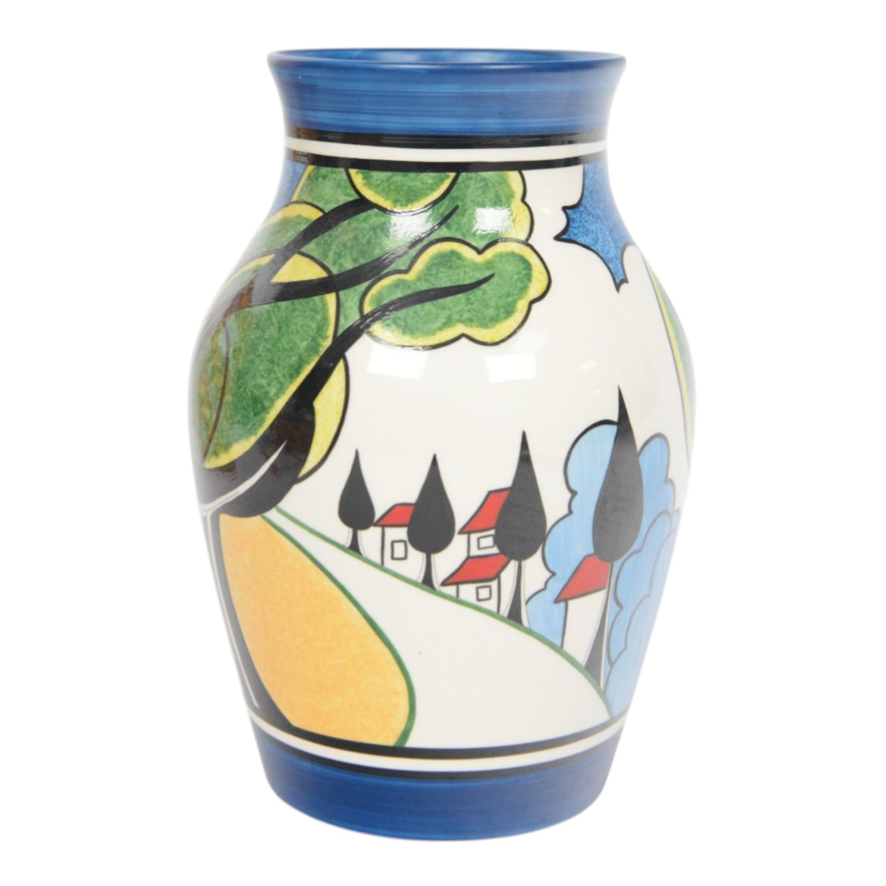 Wedgwood Bizarre by Clarice Cliff, Isis vase, May Avenue, hand painted based upon an original, limited edition 115/250, with certificate and box, H22cm 
