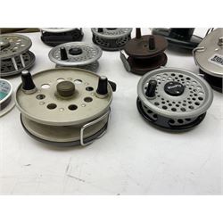 Fishing tackle, including 'The Gnat' fly reel, Alvey 4 1/2 inch reel, Paramount 4 1/2 inch reel, other fishing reels, various fishing flies and other similar items in a carry bag 